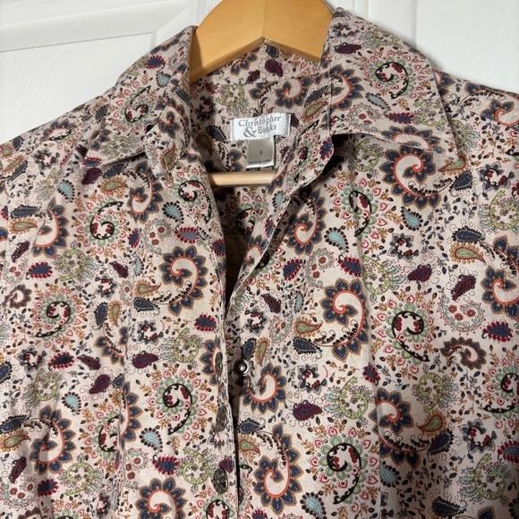 Christopher & Banks Women Button Down Shirt Jacket Small Paisley Coastal Cowgirl - Picture 3 of 12